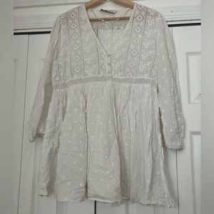 Zara white dress | Embroidered white shirt dress, Zara short dress